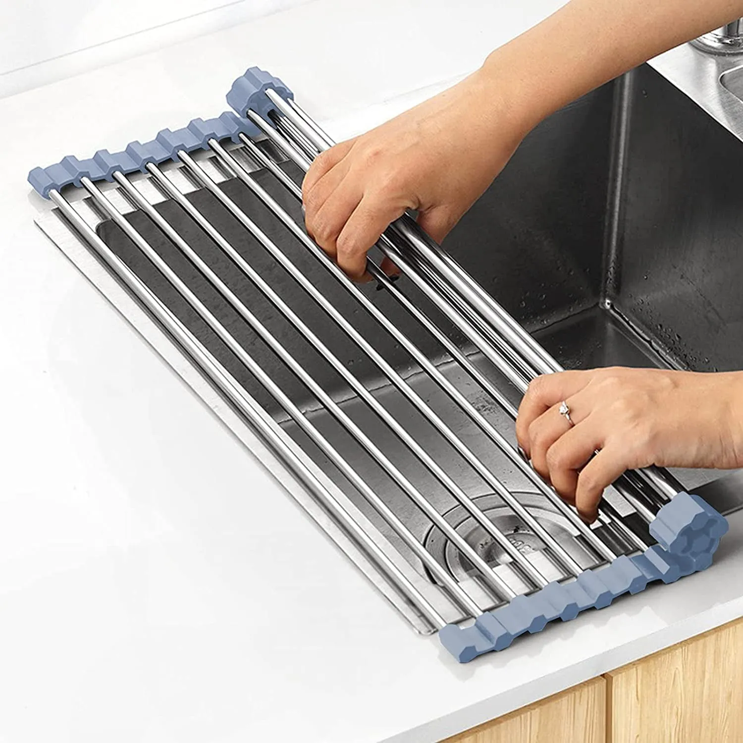 CFXNMZGR Drain Rack Expandable Roll-Up Dish Drying Rack For